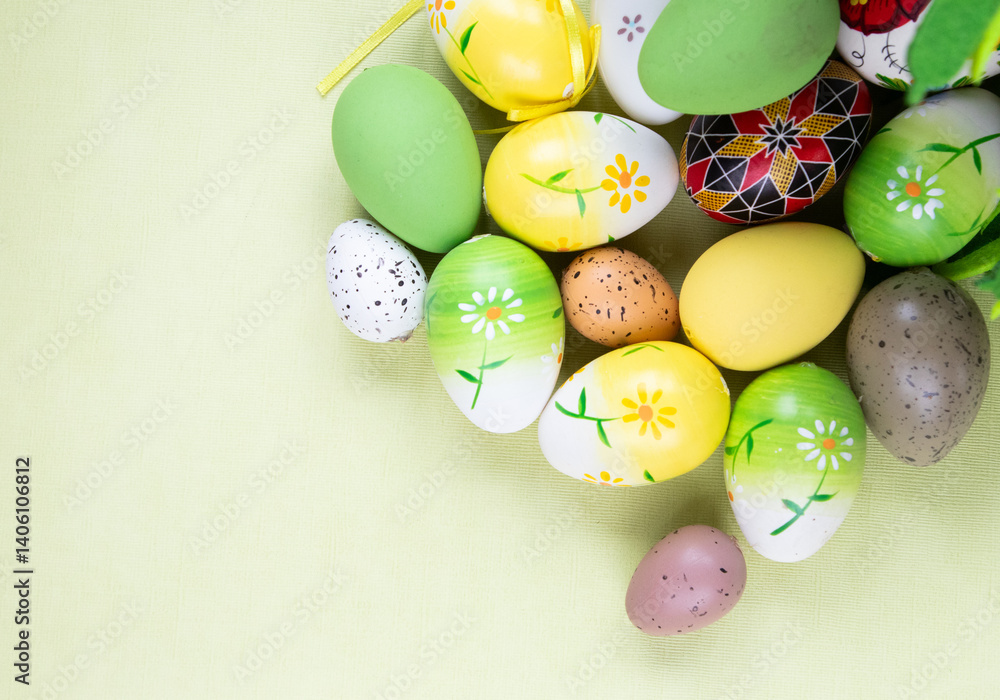 easter celebration concept. Top view photo of colorful easter eggs