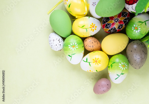 Obraz na płótnie easter celebration concept. Top view photo of colorful easter eggs w salonie
