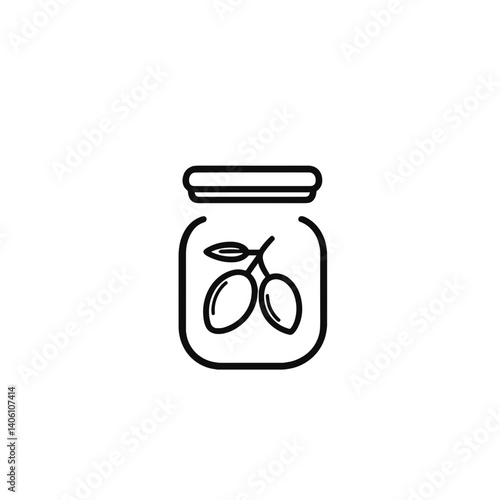 Outline of two olives in a closed jar on white icon