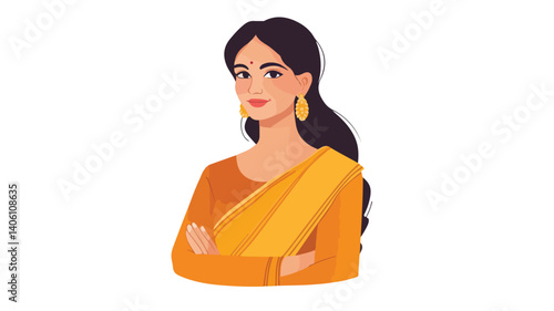 Elegant Indian Business Woman in Sari Flat Vector Illustration isolated on white background
