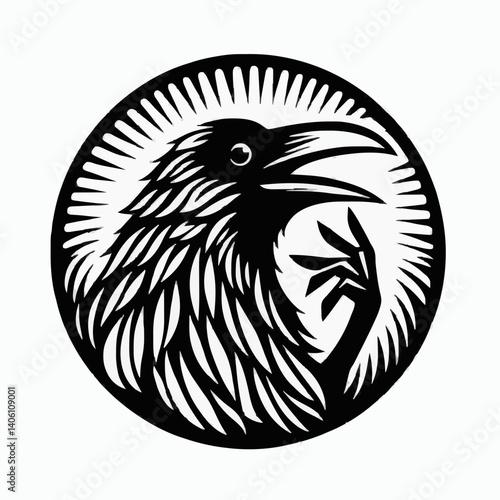 Black Crow Monochrome Circular Emblem Design Illustration Art