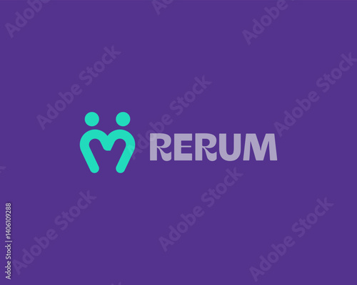 Abstract people logotype. Partnership cooperation deal vector symbol. Creative heart love hugs family sign.