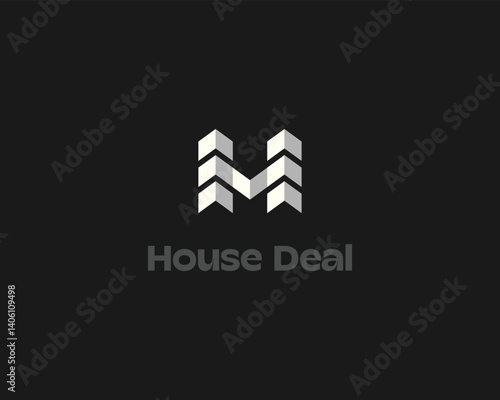 Abstract construction or architectural bureau logo design. A building skyscraper vector sign. Creative letter H M logotype.