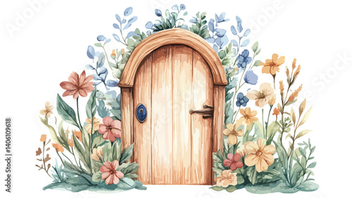 Enchanting Fairy Door with Vibrant Spring Flower