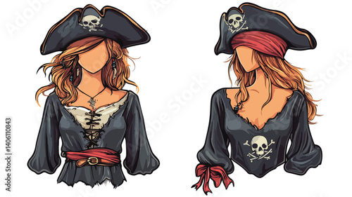 Professional Female Pirate Shirt Vector Illustration for Design Projects