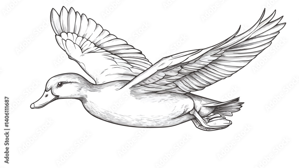 Fototapeta premium Vibrant Flying Mallard Duck Coloring Page for Educational Use