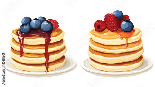 Delicious Flat Vector Pancakes Isolated on White Background for Food and Breakfast Concepts