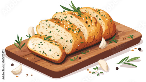Grandma's Rustic Garlic Herb Bread Flat Vector Illustration