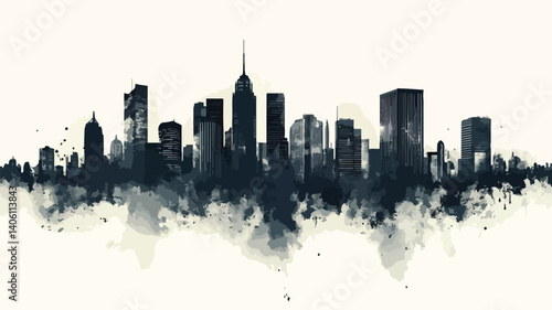 Urban Grunge City Skyline Vector Illustration for Creative Projects and Designs