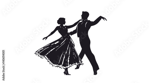 Elegant Hand Drawn Ballroom Dancing Silhouette Vector Illustration