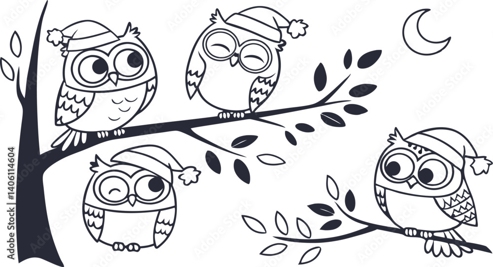 Fototapeta premium Cute Hand-Drawn Owl Vector Set – Line Art EPS Clipart Collection.eps