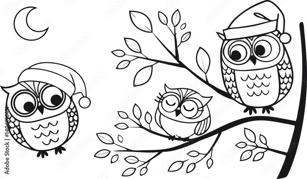Fototapeta premium Cute Hand-Drawn Owl Vector Set – Line Art EPS Clipart Collection.eps