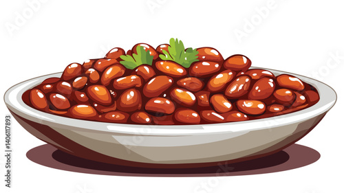 Delicious Baked Beans Cartoon Vector Illustration on Isolated Plate