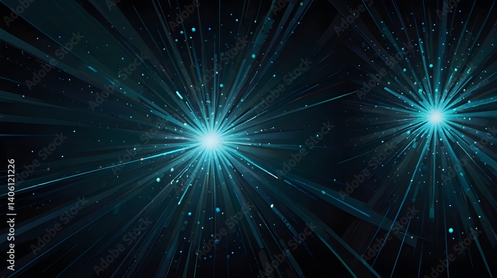 Naklejka premium A seamless starburst pattern in teal and icy blue on a dark background
