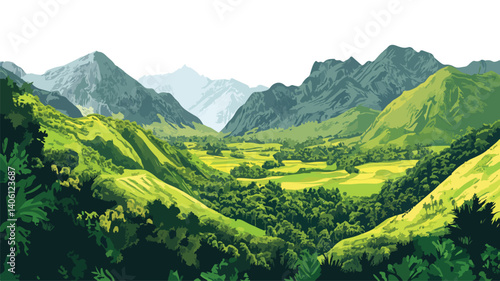 Stunning Panoramic View of Trapaga Trapagaran Valley with Lush Greenery and Mountains