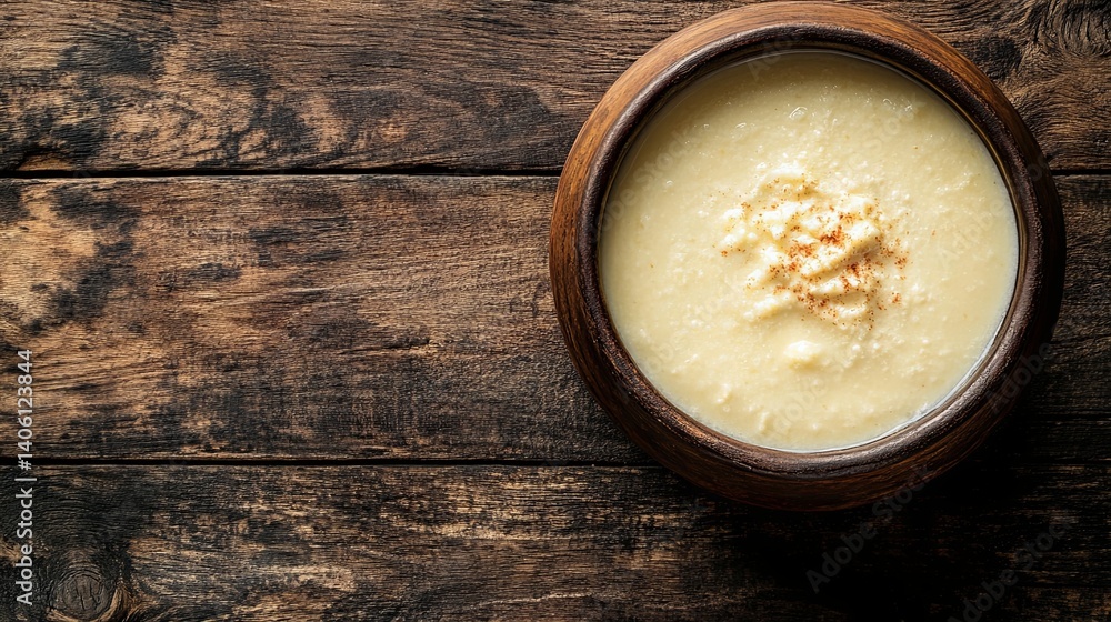 Traditional Basundi in a Clay Pot on a Light Wooden Table Traditional Basundi in a Clay Pot on a Light Wooden Table