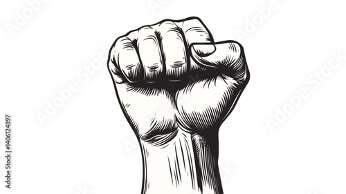Dynamic Raised Clenched Fist Hand Sketch for Strong Concept