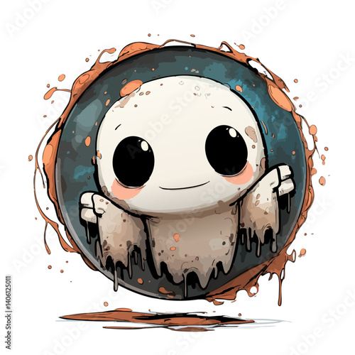 Vector illustration of a floating bubble ghost with translucent, soapy textures, cute spooky
