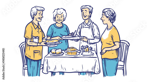 Caring Professional Caregiver Assisting Senior People with Companionship and Support