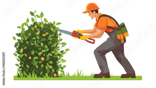 Skilled Gardener Trimming Hedge with Pruners Outdoors