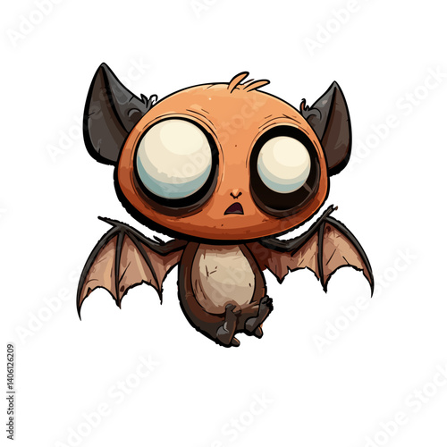 Vector illustration of a scaredy bat with trembling wings and wide eyes, cute spooky