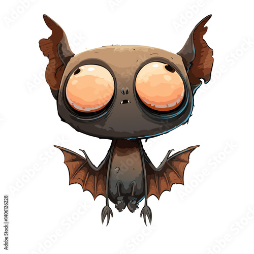 Vector illustration of a scaredy bat with trembling wings and wide eyes, cute spooky