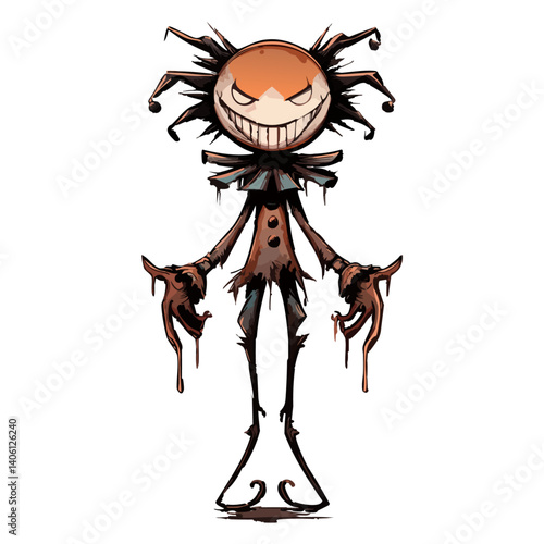 Vector illustration of a shadow clown with elongated limbs and a sinister grin, dark circus horror