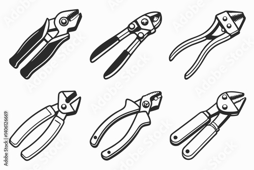 Set of pliers icons, hand tool for repair and construction work, vector illustration.