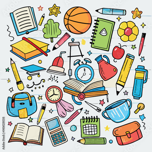 Colorful School Supplies Illustration