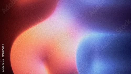 Fototapeta Naklejka Na Ścianę i Meble -  vibrant abstract background featuring a blend of red, orange, and blue hues with a soft gradient effect. Grainy film effect with noise. Mystical ambient wallpaper