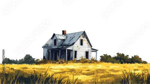 Tranquil Abandoned Homestead in Serene Landscape