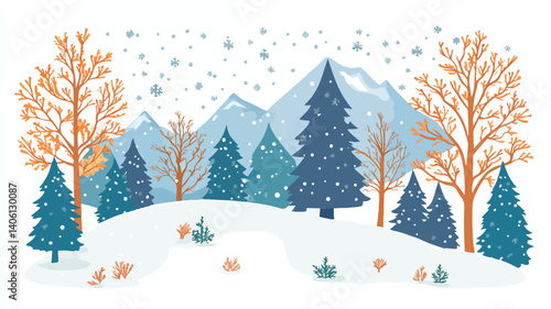 Snow Mountain Flat Vector Illustration on White Background