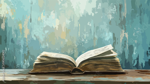Vintage Open Book on Wooden Table with Old Pages - Classic Literature and Reading Concept