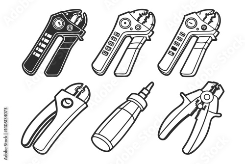 Hand tools vector illustration, various wire strippers and insulated electrical screwdriver.