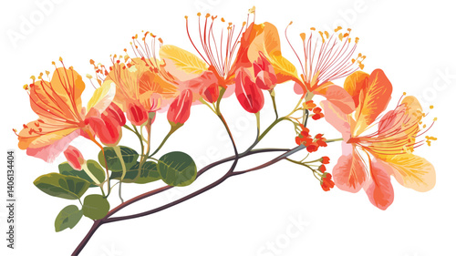 Stunning Close-Up of Exquisite Peacock Flower in Vibrant Colors isolated on white background