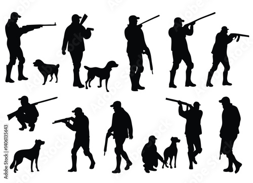 Hunter and Dog Silhouettes Collection - Diverse Poses and Activities