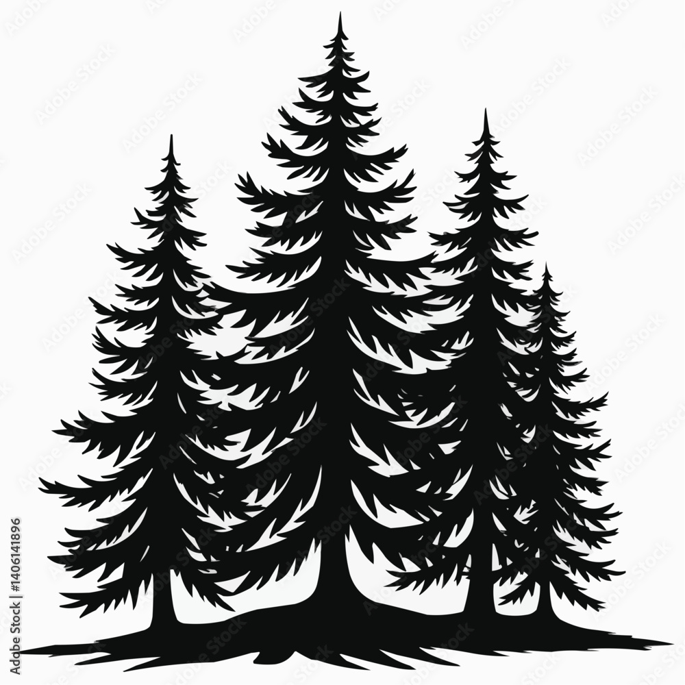 Obraz premium Four Pine Trees Silhouette
