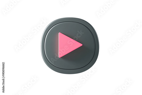 Free Download Grey play button with pink center on a transparent background.  The button has a subtle drop shadow - GFXLoad