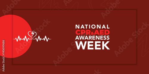 National CPR and AED Awareness Week. Holiday concept. Template for background, banner, card, poster with text inscription. Vector EPS10 illustration.
