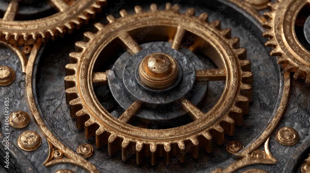 Steampunk clockwork gears mechanism close up Steampunk clockwork gears mechanism close up