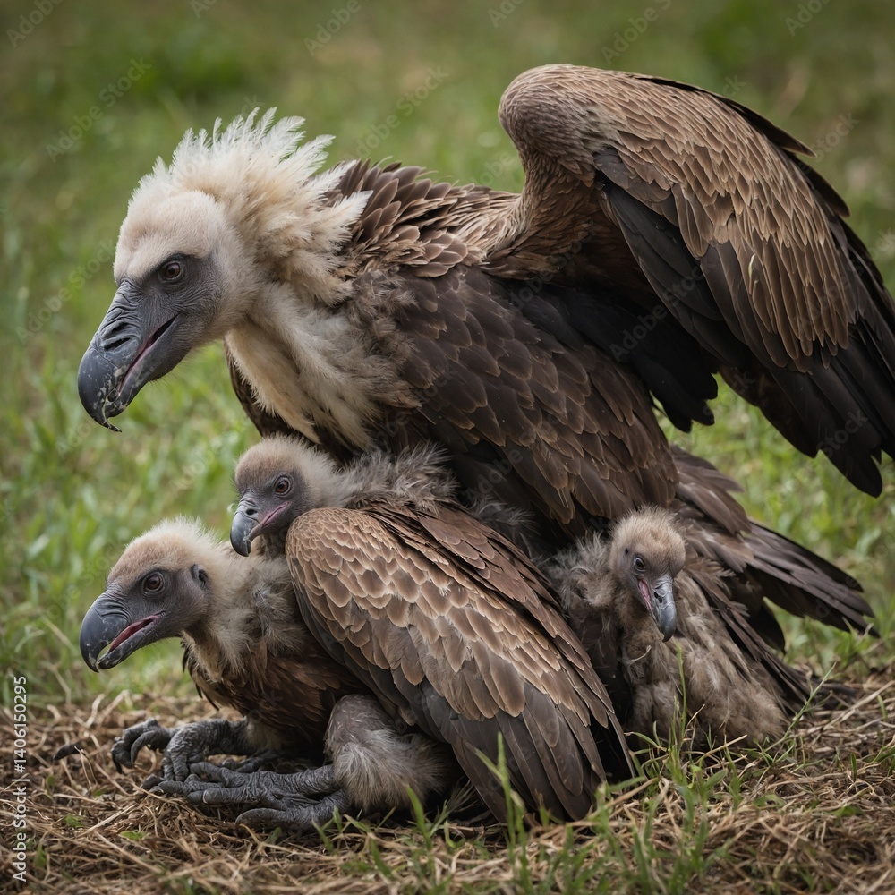 Obraz premium A vulture tucking its young under its soft, brilliant wings.