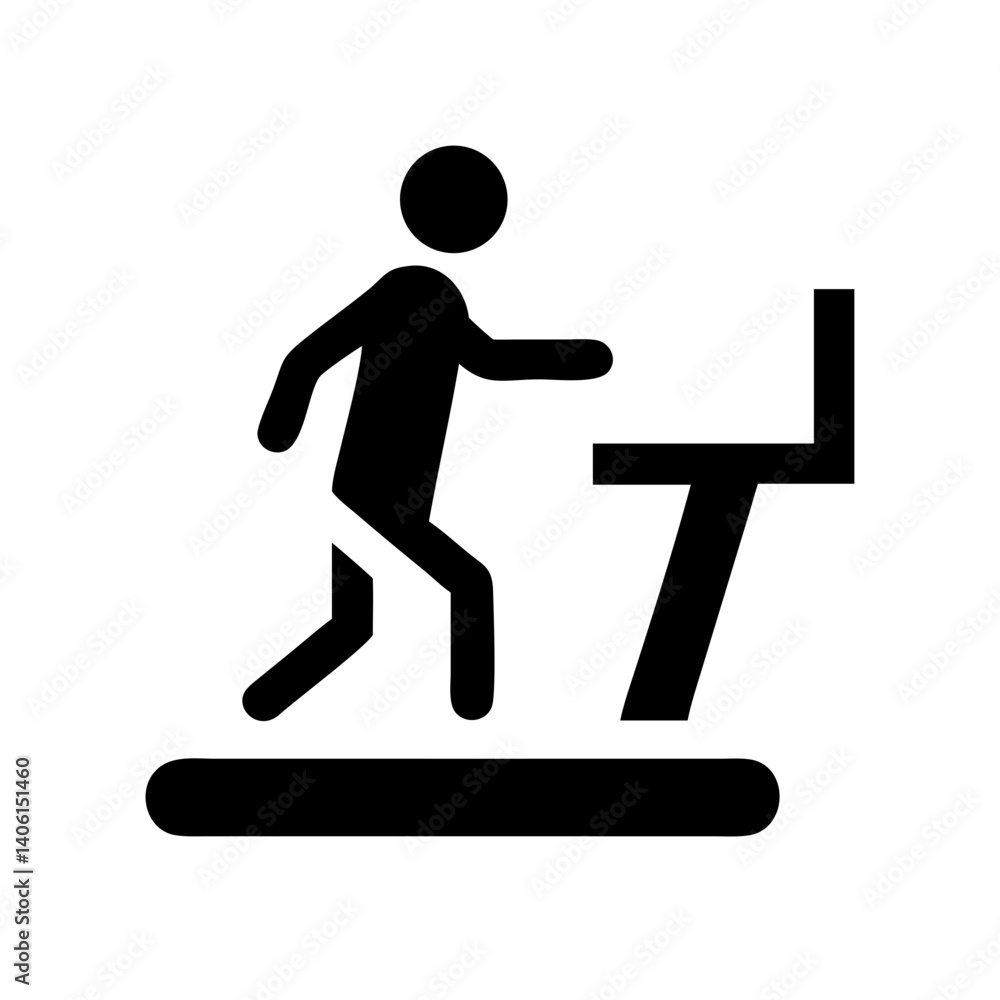 Treadmill icon depicting a person running on fitness equipment in a minimalist style on a white background Treadmill icon depicting a person running on fitness equipment in a minimalist style on a white background
