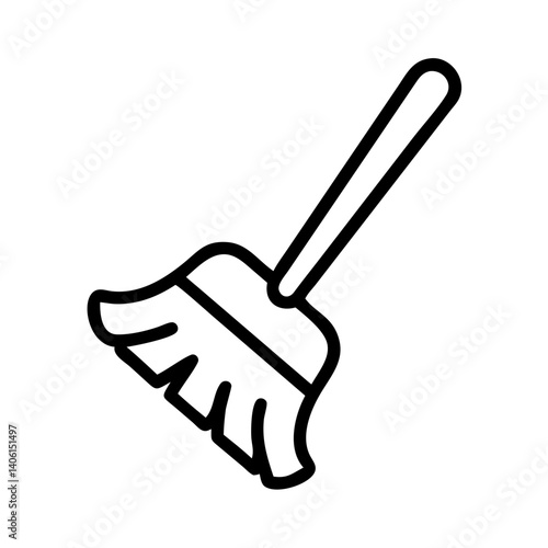 Broom icon in a minimalist style representing cleaning tools on a white background