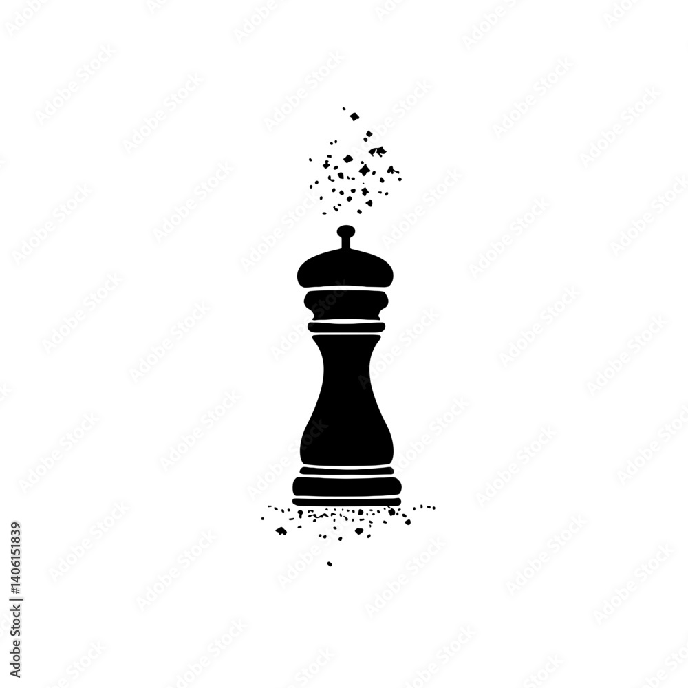 Fototapeta premium Minimalist black silhouette of a pepper grinder with ground pepper icon