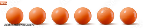 Glossy red spheres. 3D model bubble collection realistic orange balls with smooth surfaces and shadows. Ideal for backgrounds mockup object modern design. Vector illustration shiny plastic globe set