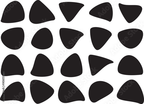 Black abstract blob shapes vector illustration set. Collection of irregular organic forms in various sizes and orientations, perfect for modern design projects, template design for flyer, backgrounds
