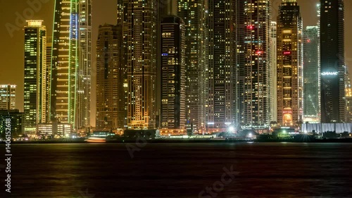 4k dubai night illumination world famous dubai city hotels panorama 4k timelapse uae