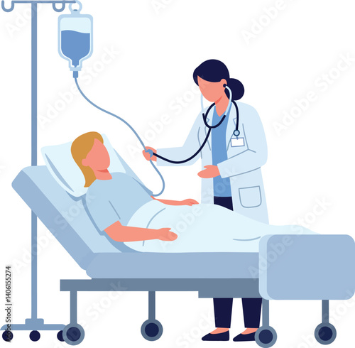 Doctor examining a patient in a hospital room with minimal style vector art