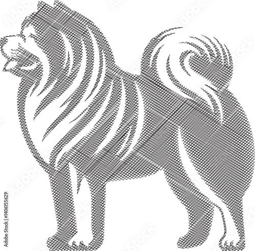 Full Body Chow Chow Dog Scribble Style Illustration