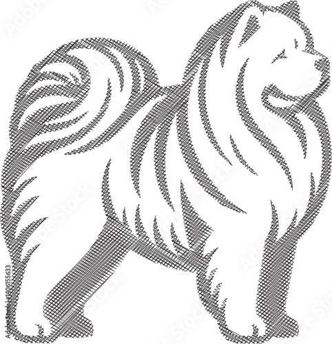 Full Body Chow Chow Dog Scribble Style Illustration